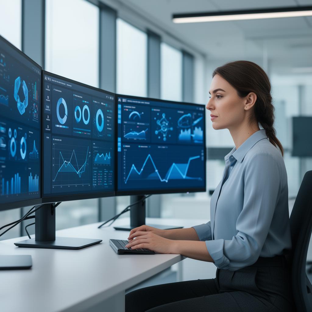 Executivo analisando dashboards de IA aplicada a Suprimentos