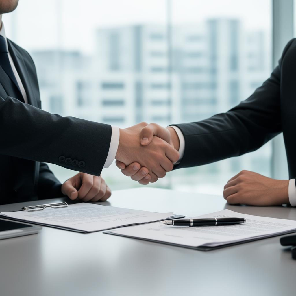 Aperto de mãos após assinatura de contrato de fornecimento